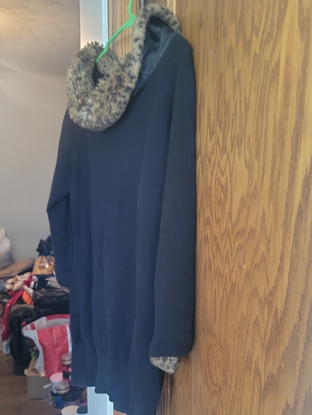 Midnight Velvet Navy Knit Sweater with Faux-Fur Cowl